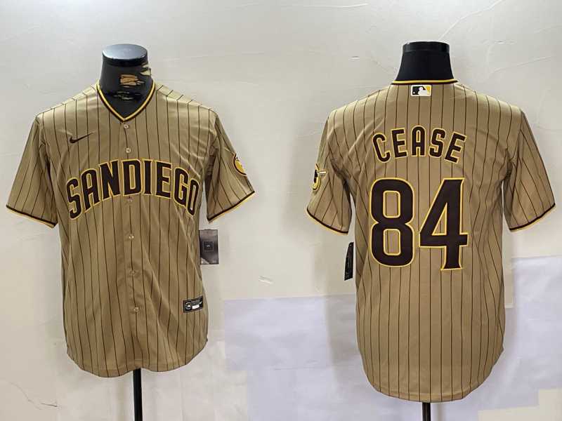 Mens San Diego Padres #84 Dylan Cease Khaki Team Logo Stitched Cool Base Nike Jersey